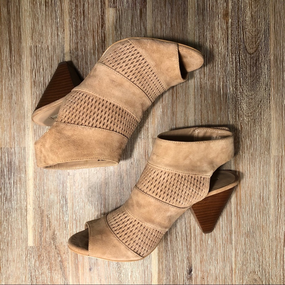 Audrey Brooke Tan Suede Peep-toe Shootie